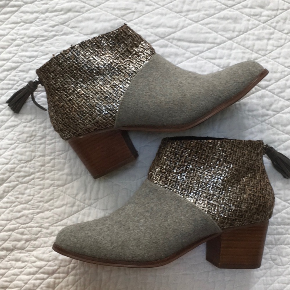 Toms Gray Wool Metallic Tweed Ankle Boot 9.5/41